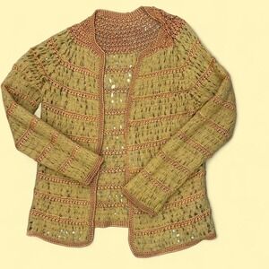 Yellow and orange crochet cardigan with a boho vibe